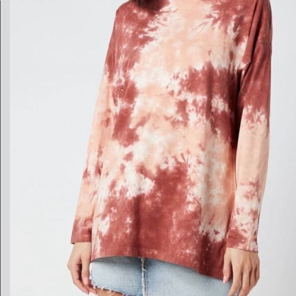 Free People Tie-Dye Long Sleeve Top in Pink and Cream - Picture 6 of 13